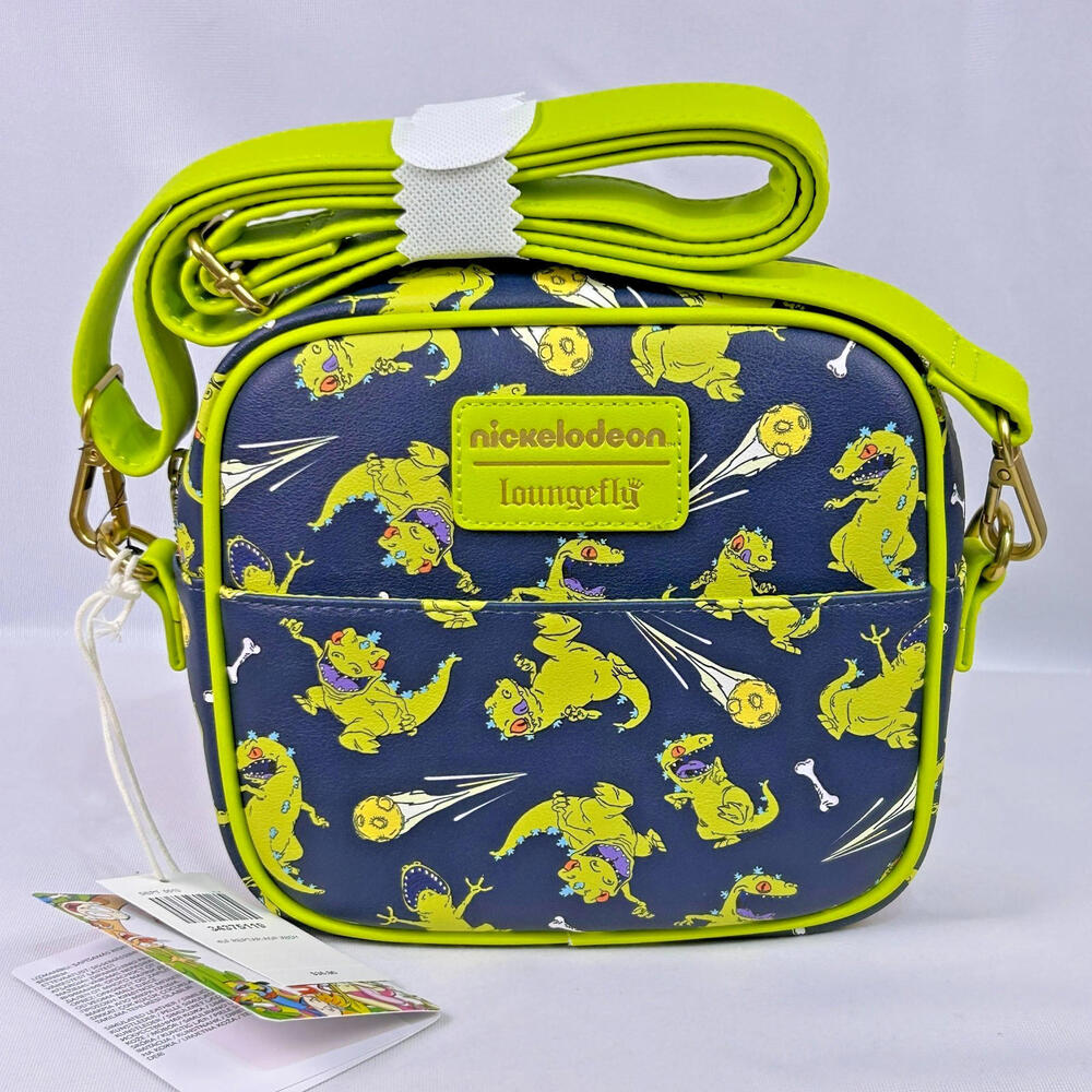 Loungefly Nickelodeon Rugrats Reptar AOP Crossbody Bag Green Navy NWT